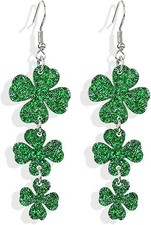 St. Patrick'S Day Earrings: Green Shamrock Dangle Earrings - Stainless Steel, Mo