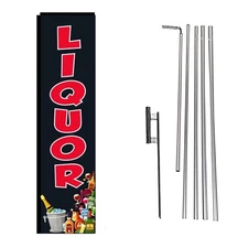 Liquor Rectangle Flag – 15' FT Pole Kit & Ground Stake for Outdoor Swooper...