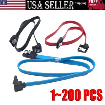 SATAIII Cable 6Gbps 90Degree Right Angle Locking Latch 18 Inches for HDD SSD LOT