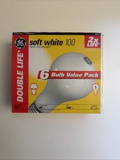 NEW GE Light Bulbs 100 Watt White Double 2X Life 1500 Hours A19 Pack of 6