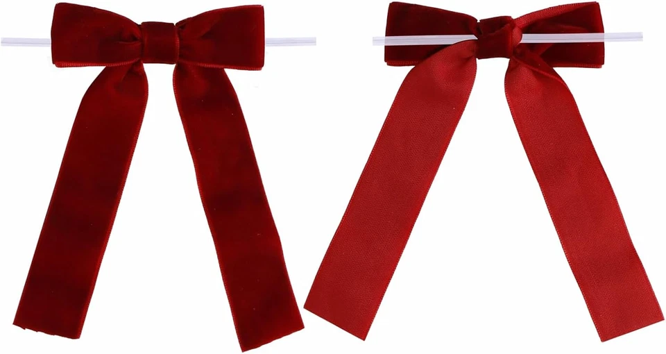 12 Piezas Arcos de Terciopelo Borgoña con Corbata Giratoria 3.5 Pulgadas Pre-Atado De Colección Navidad V Foto 4 de 4