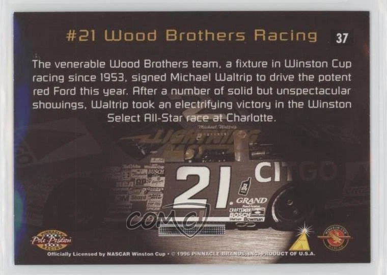 1996 Pinnacle Pole Position Lightning Fast Michael Waltrip #37 - Image 2 of 2