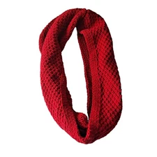 Red Chunky Knit Made in Italy Infinity Scarf - Size 14" X 26" Laying Flat