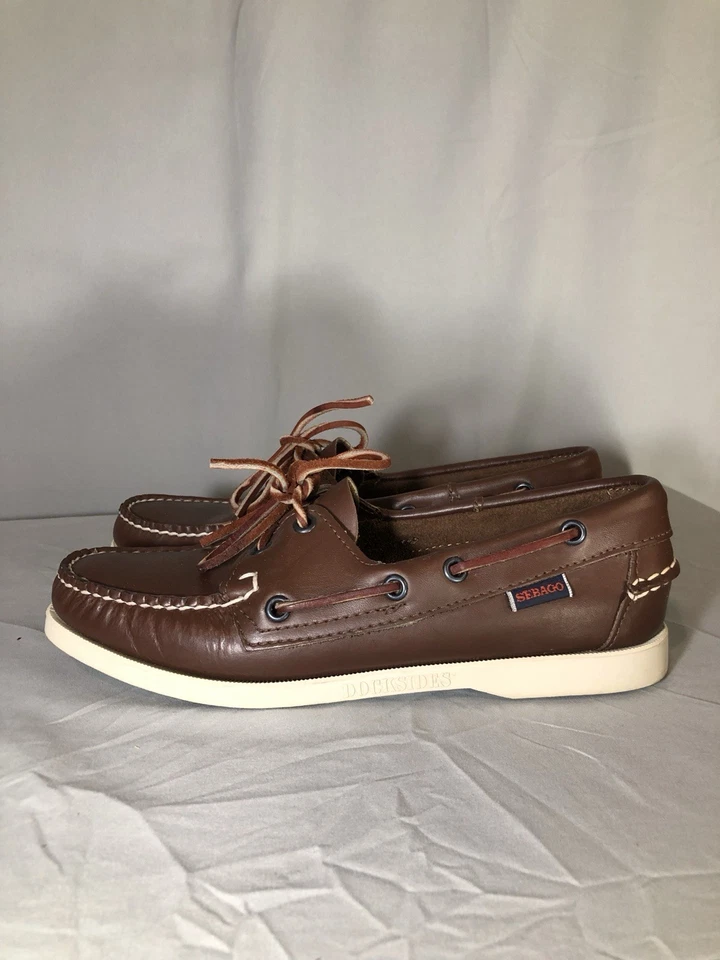 Sebago Docksides Mujer 8N Cuero Marrón Moc Puntera Barco Cubierta Portland Cuero Foto 3 de 4