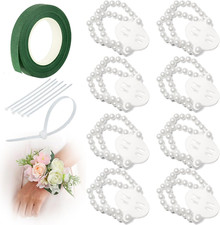 Corsage Wristlet Band 8Pcs Wrist Corsage Bracelets,Pearl Stretch Elastic Wristle