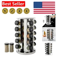 Modern Revolving 20-Jar Spice Rack with Essential Spices & Free Refills Included