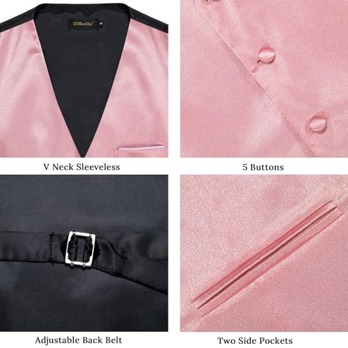 Mens Satin Suit Vest and Tie Set 8PCS Solid Waistcoat and Large Blush Pink - Picture 6 of 6