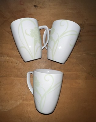 Corelle ELOQUENCE Porcelain Mugs Set of 3- Pale Sage Green Pattern Discontinued