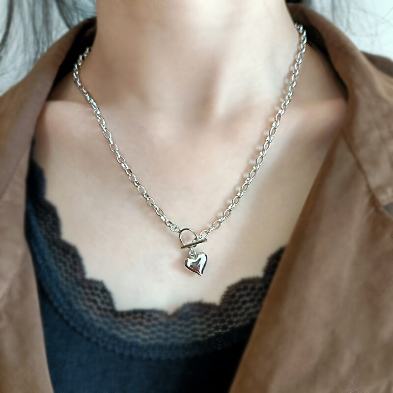 Cute Heart Pendant 925 Sterling Silver Love Chain Necklace Womens