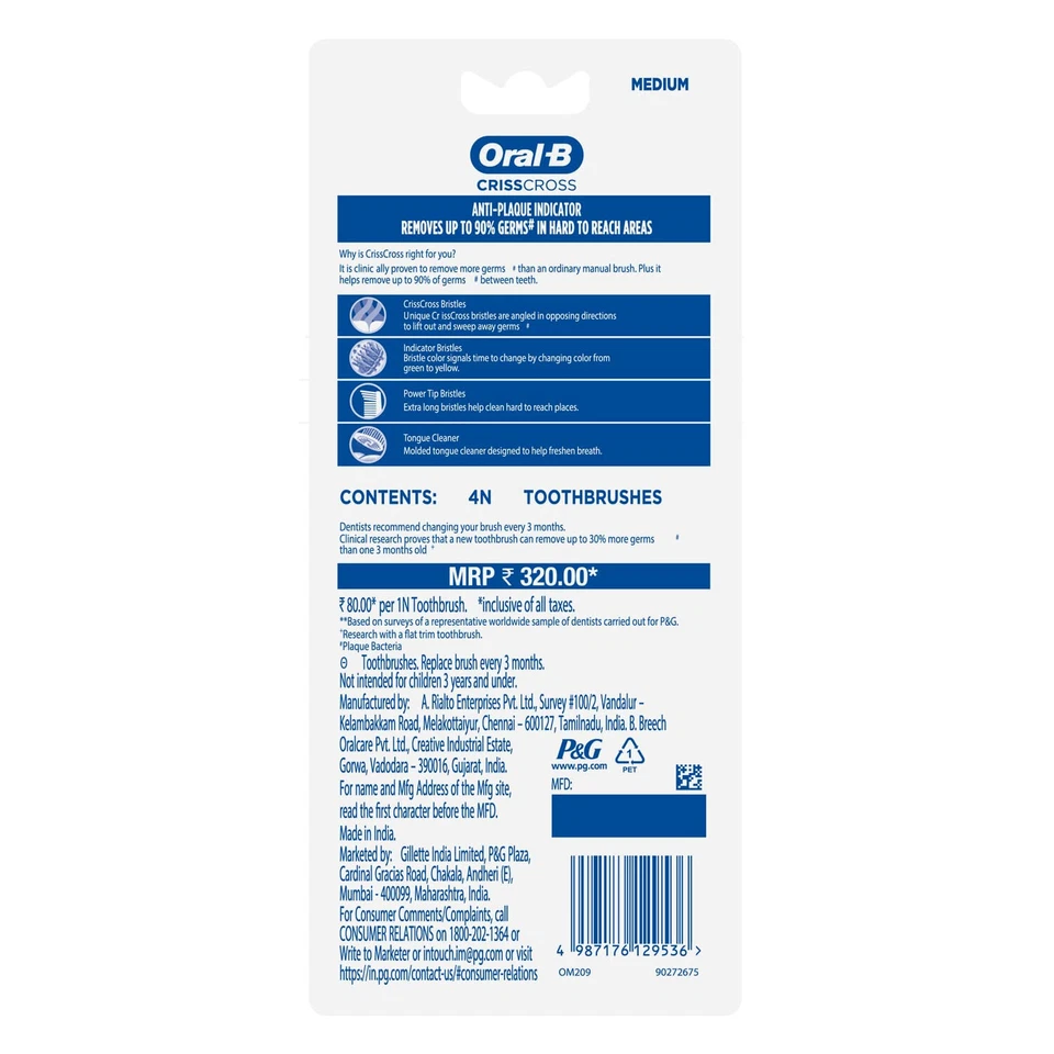 Oral B Criss Cross - Familienpackung mit 4 Zahnbürsten für Erwachsene manuell... - Bild 2 von 4