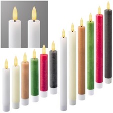 2er Set LED Stab-Kerze 3D-FLAMME Echt-Wachs-Mantel mit TIMER, flackernd, Tafel