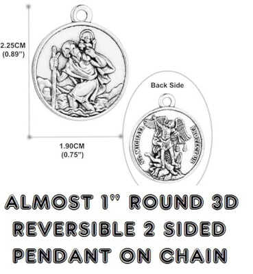 ST MICHAEL CHRISTOPHER ANGEL ARCHANGEL Charm 18'' 925 Sterling Silver Snake Chain