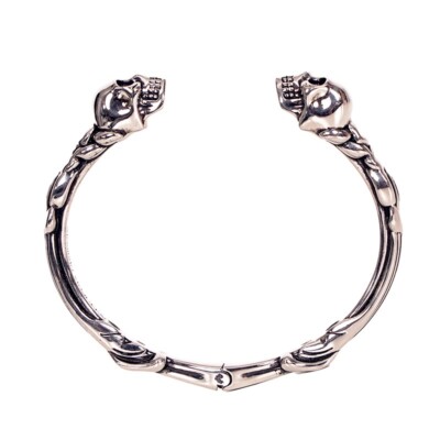 NEW $450 ALEXANDER MCQUEEN Silver Tone Brass TWIN SKULL Hinged