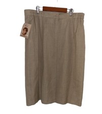 Kathie Lee Plus Flax Linen Blend Beige Made In USA Midi Skirt Size 20W