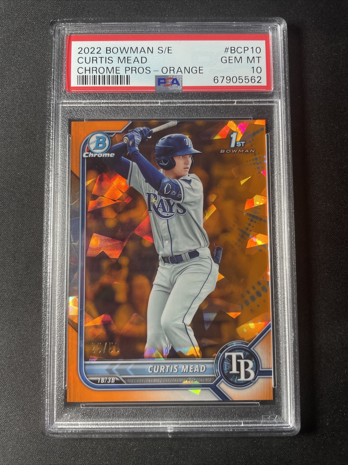 2022 Curtis Mead Bowman Chrome Sapphire Orange Refractor 1st 25/50 PSA 10 *Rays*