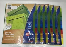 Lot of 6 - Avery 8-Tab Plastic Binder Dividers Insertable Multicolor Big Tabs