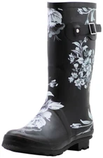 Norty Women's Hurricane Rain Boots - Floral Matte Waterproof Mid-Calf Rainboots