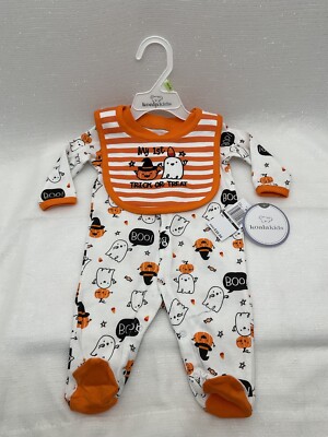 My 1st Halloween Pajama One Piece Footed Sleeper Boo Ghost Black White Size 0-3M