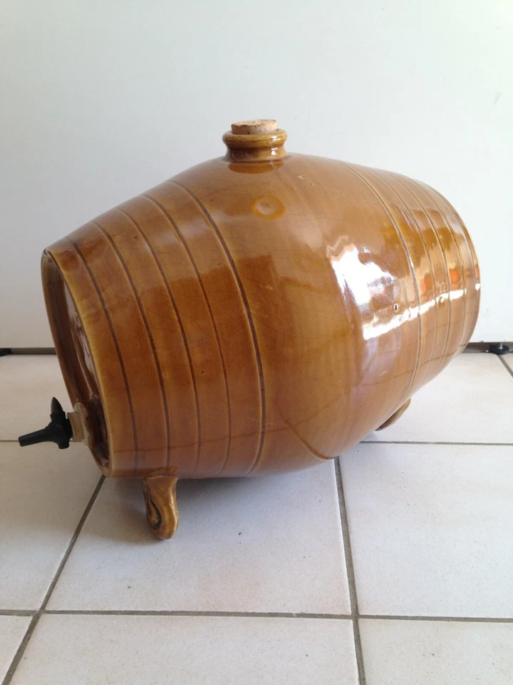 Ancien et superbe gros VINAIGRIER en Grès vernissé marron vintage - Photo 3/4