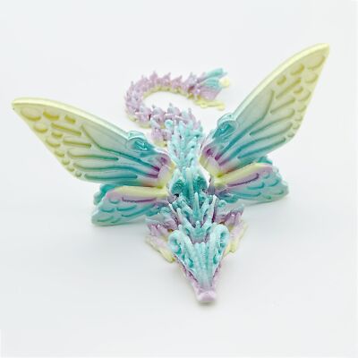 3D Printed Dragon with Butterfly Wings, 6.5 Inch Articulated Rainbow Colored ...