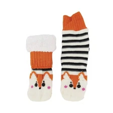 Warm Fuzzy Cozy Thermal Fleeced Orange Fox Cabin Indoor Outdoor Crew Sock