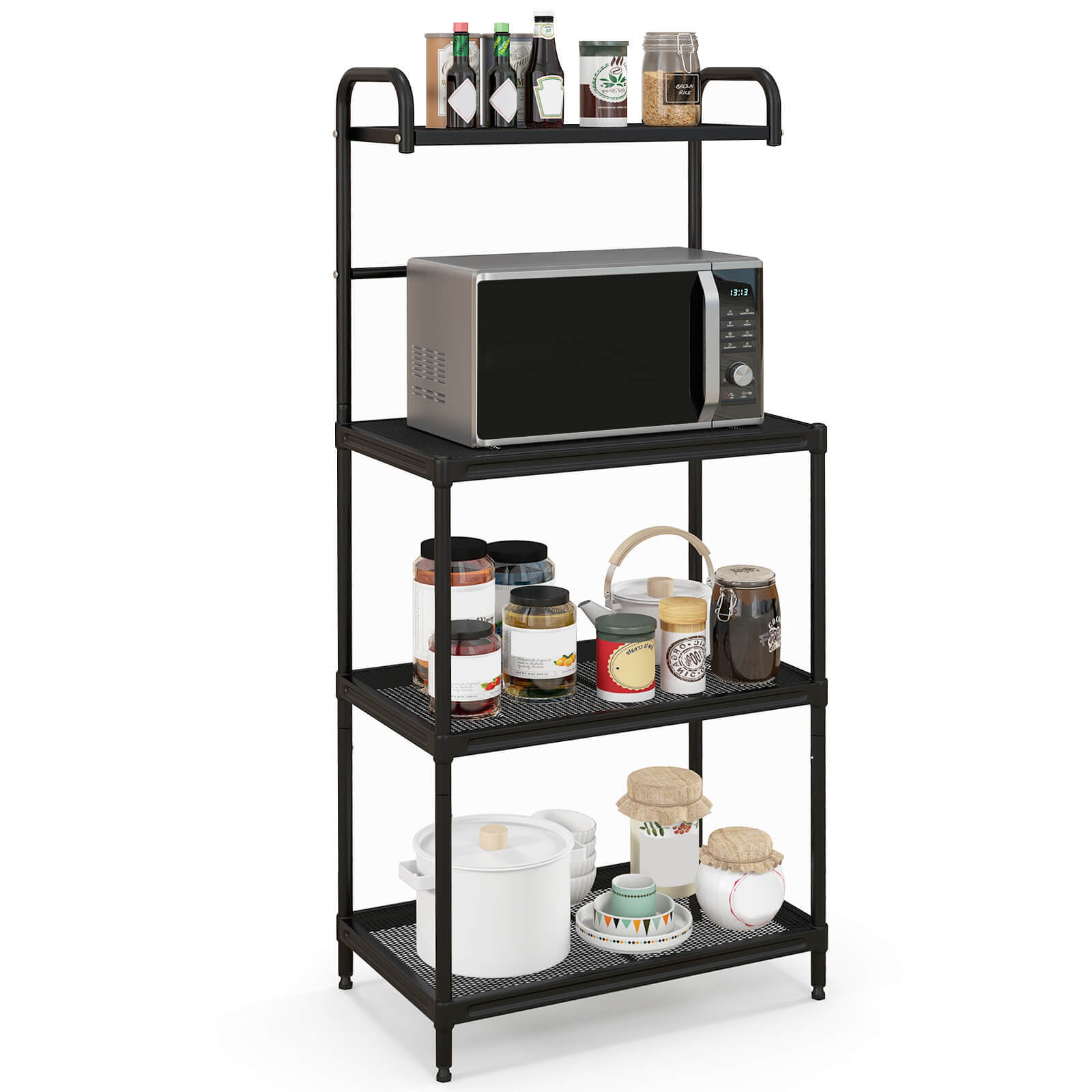 4-Tier Baker's Rack Microwave Oven Rack Shelves Kitchen Storage Organizer Black