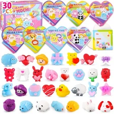 LATEEFAH 30 PCS Valentines Cards Mochi Squishy Toys Party Favors with Heart B...