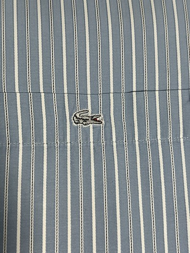 Camisa de vestir Lacoste para hombre a rayas manga larga abotonada 42 logotipo grande preppy. - Imagen 4 de 9