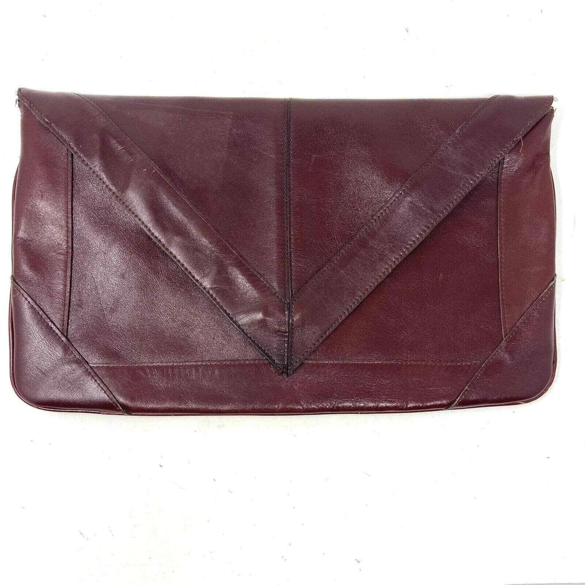 Vintage Burgundy Leather Envelope Clutch Purse Handbag Korea eBay