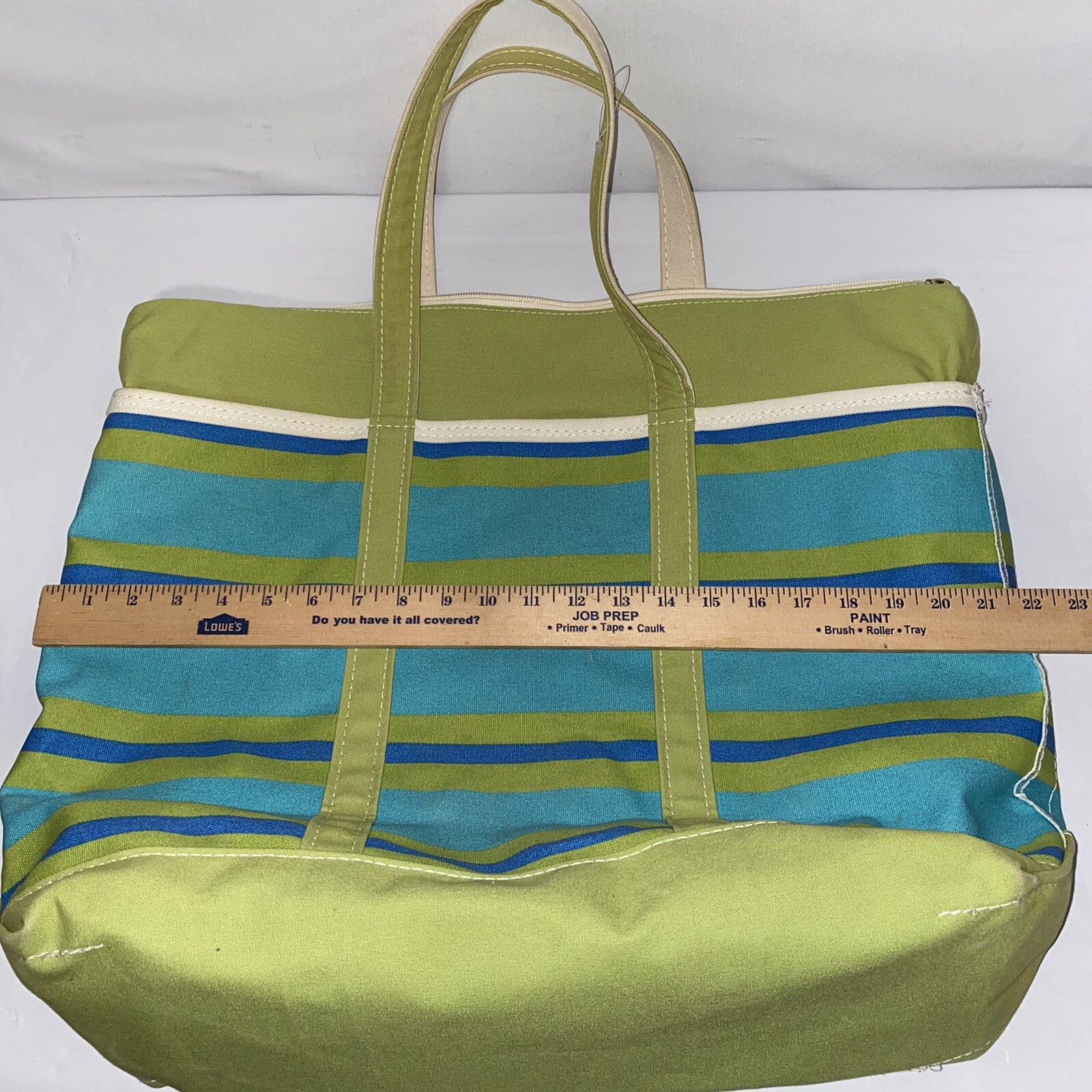 ll bean boat and tote bag small 9.5 tall, 10 wide green trim EUC