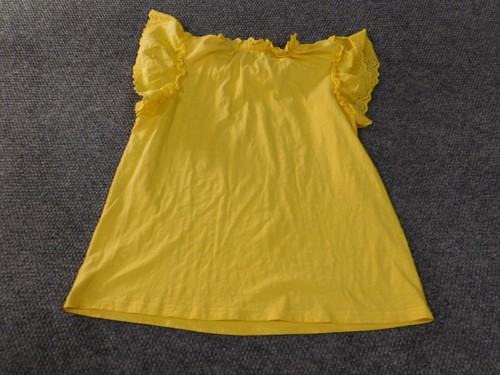 Crown & Ivy top Large yellow womens pullover stretch eyelet ruffles - Picture 8 of 12
