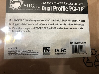 (1) SIIG Inc PCI-bus ECP/EPP Parallel I/O Card Dual Profile PCI-1P
