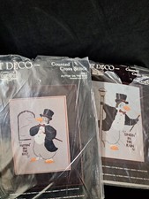 Janlynn Pair of Penquins Counted Cross Stitch kits Art Deco By: Krazy Stitches
