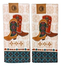 Set of 2 SOUTHWEST AT HEART Cowboy Boots Kitchen Tea Towels by Kay Dee Designs