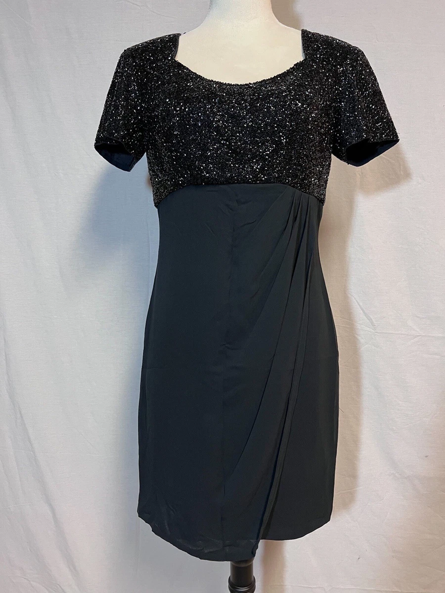 Black Tie Oleg Cassini Neiman Marcus Beaded Silk Dress Black 6 Vintage Formal