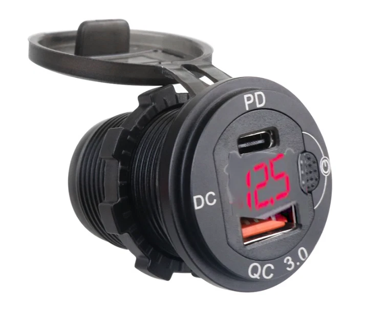 Caricabatterie Auto Con Voltmetro E Temperatura – Accessorio Per Accendisigari 12-24V, 2 Porte USB 4.2A, Rosso, Con Staffa - 6