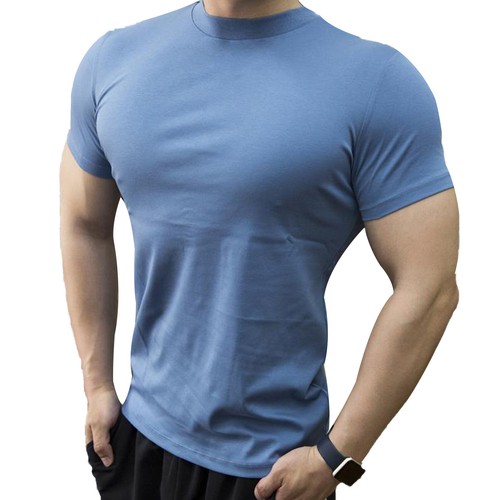 Hombres Casual Turtleneck Gym Workout Shirt Slim Fit Short Sleeve Top Undershirt - Imagen 36 de 96