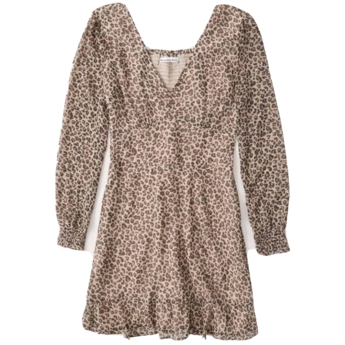 Abercrombie Fitch Long Sleeve Ruffle Hem Dress Leopard Print
