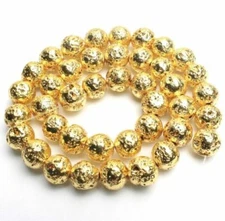 12mm Electroplated Natural Stone Lava Round Beads – Gold Plated – 15.35″ strand 