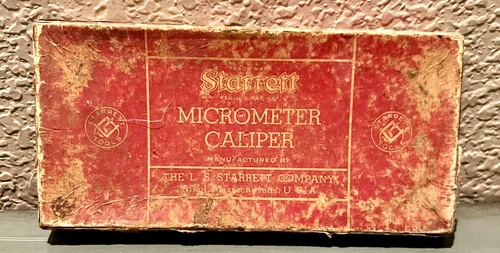 Starrett Micrometer Caliper No 436P w Box Paperwork 1- 2 Inch Wrench Vintage S