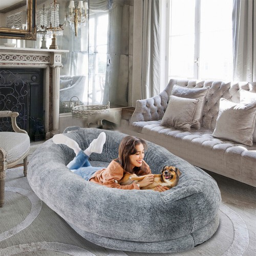 Ultra Soft Fluffy Human Dog Bed for Adult Bolster Donut Washable Cover 170x110cm - Picture 3 of 12