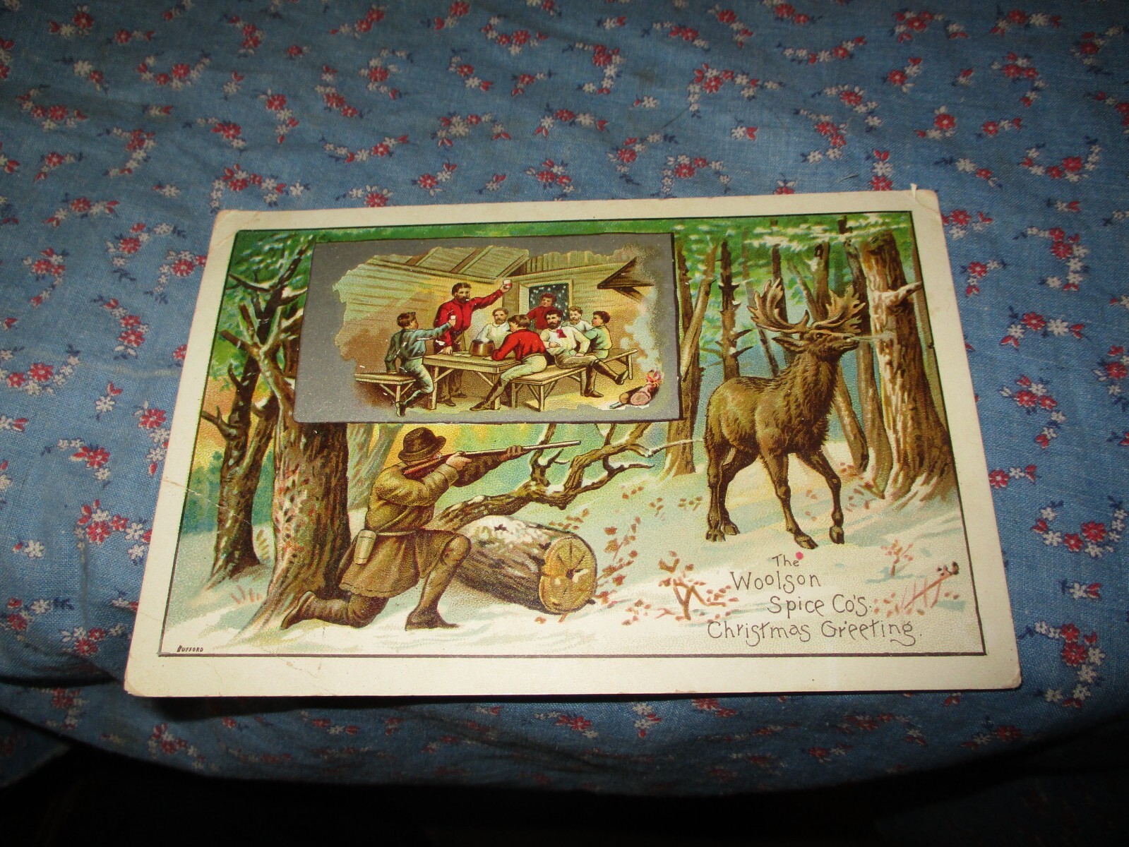 Trade Card  Woolson Spice Co Christmas Greetings Lion Coffee Note Creasing