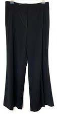 ESCADA Black TopStitch Detail Stretch Wool Flare Wide Leg Palazzo Pants 46 XL 16