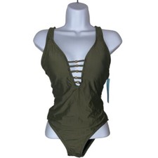 Antonio Melani NWT Green One Piece Swimsuit Strappy Back Detail Gold Hardware XS