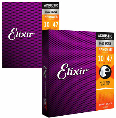 2 x Elixir Nanoweb 11002 80/20 Bronze Rostschutzsaiten für Akustikgitarre 10-47