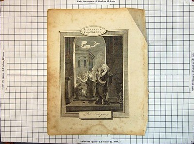 Original alter antiker Druck Matthäus Szene Peter weinend Religion