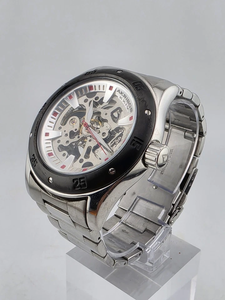 Akribos XXIV Men AK477BK Skeleton Stainless Steel Automatic 44mm Watch. Works - image 4 of 4
