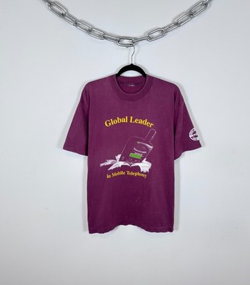 Vintage 1990s Sony Ericsson Global Leader Phone Burgundy Single Stitch T-Shirt L