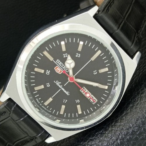 VINTAGE SEIKO 5 AUTOMATIC 6309A REFURBISHED JAPAN MENS BLACK WATCH a442871-1