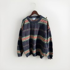 Vtg XL Tall Mens Sweater Crew Neck Chunky Abstract Colorful Grandpa Gorpcore